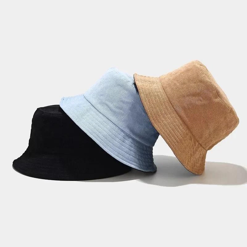 Solid Color Fashion Double-sided Four Seasons Fisherman Hat Solid Fisherman Hat Corduroy Sun Hat Reversible Foldable Hats