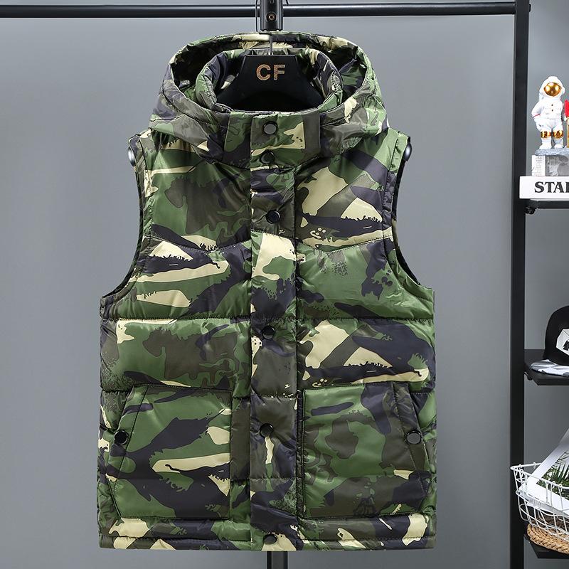 Plus Size Men Sleeveless Jacket Winter New Casual Hooded Cotton Padded Sleeveless Vest Man Warm Camouflage Sports Waistcoats