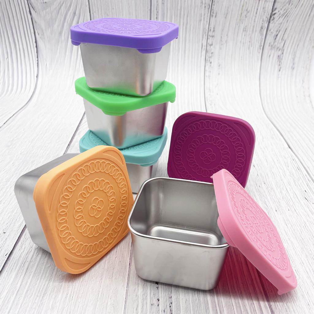 Stainless Steel Food Containers Square Food Storage Box Snack Tin Lunch Box for Children Suitable for Basic Foods Fruit