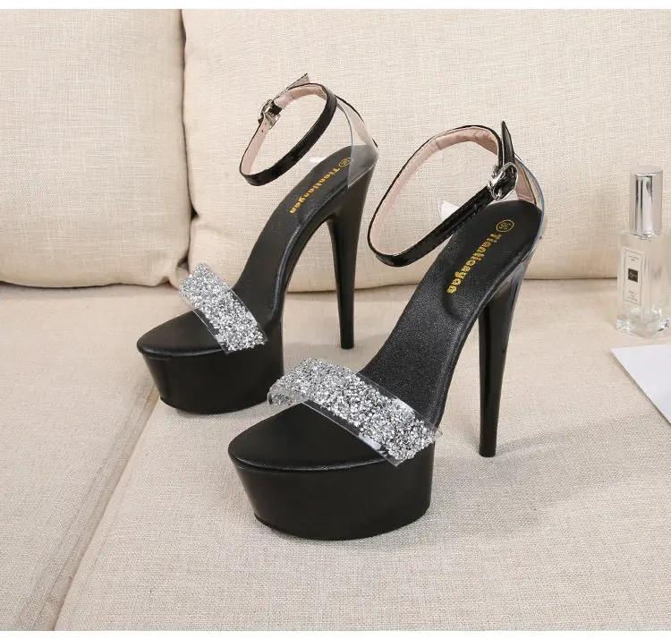 Роскошные босоножки с кристаллами, туфли для стриптиза, прозрачные каблуки, женские босоножки на платформе с высоким каблуком-иглой, женские сексуальные туфли-лодочки 2024