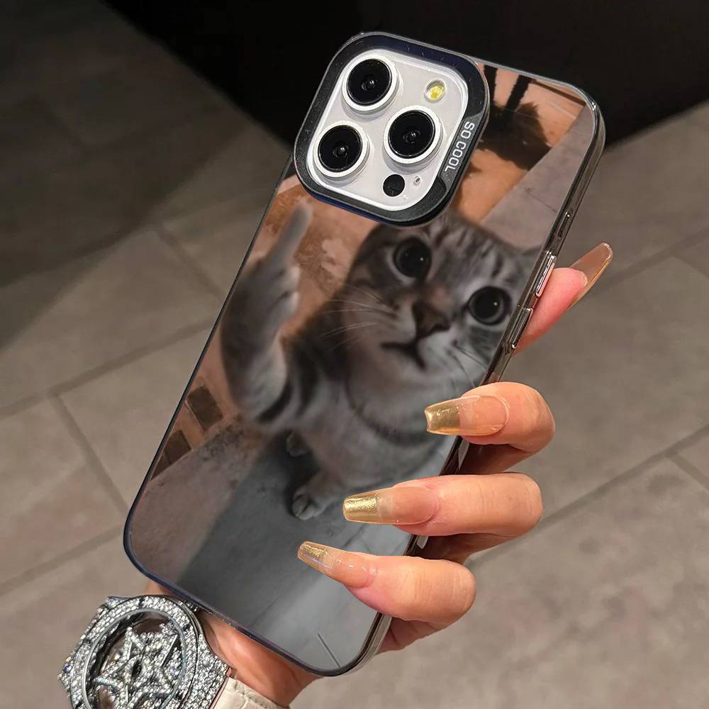 Чехол для телефона "Удивленный кот, который думает" для iPhone 17,16,15,14,13,12,11 Plus,Pro Max,XS, Цветной Серебристый Черный Чехол