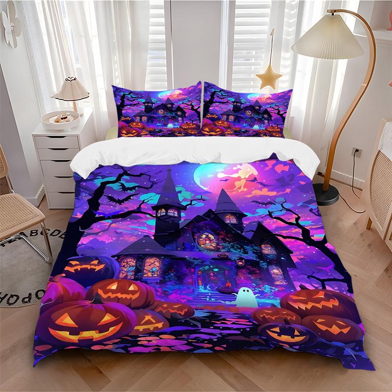 3pc Halloween Haunted Cover Set - 1 Quilt Cover + 2 Pillowcases, All Seasons Bedroom Setting, Perfect for Home024