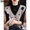 Spring Versatile and Fashionable Knitted Vest for Women Color Blocked Sleeveless Cardigan V-neck Stylish Slim