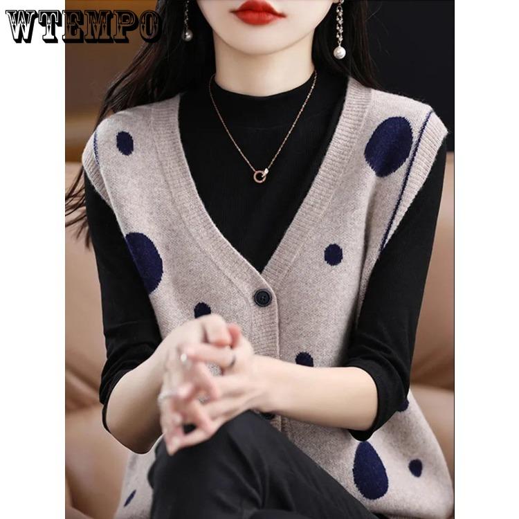 Spring Versatile and Fashionable Knitted Vest for Women Color Blocked Sleeveless Cardigan V-neck Stylish Slim