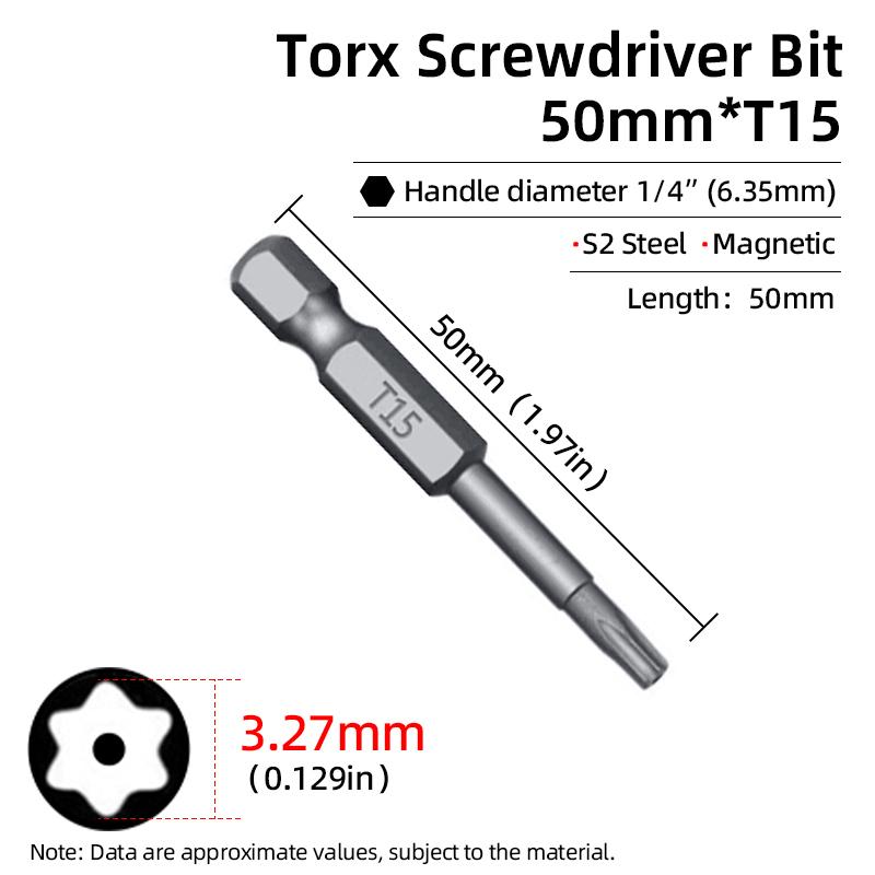 Бита Torx 50 мм Магнитная S2 Сталь 1/4'' Шестигранный хвостовик Полое отверстие Безопасные биты T5-T40 Электрическая дрель-шуруповерт Ручной инструмент