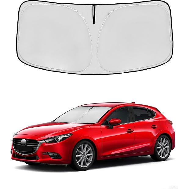 Windshield Sun Shade For Mazda 3 2014-2018 Double Layer 240T Front Window Shade Fit Mazda 3 Sun Visor Foldable Shade Blocks UV Rays Summer Must Have
