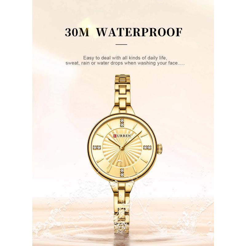 CURREN Женские повседневные кварцевые часы, элегантный простой дизайн, водонепроницаемые, с ремешком из нержавеющей стали, модные деловые наручные часы для леди