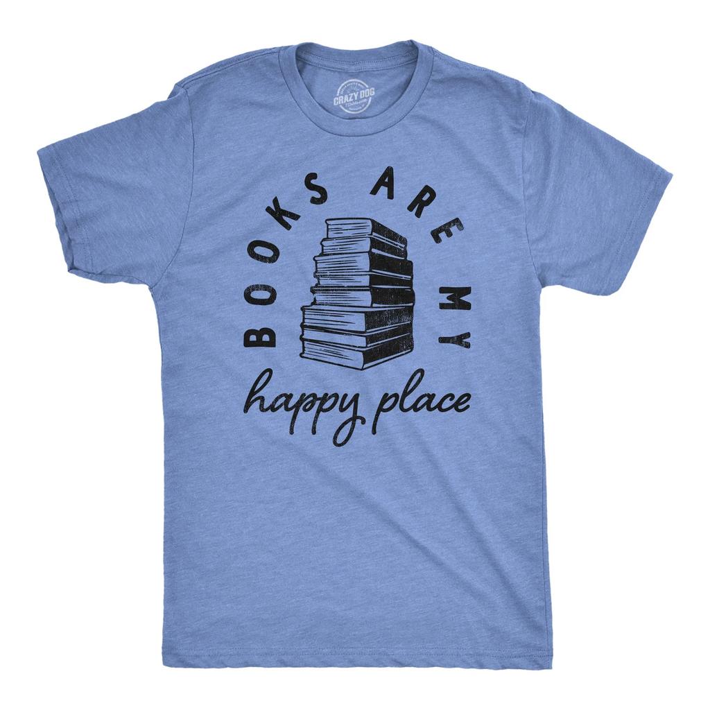 Mens Books Are My Happy Place T Shirt Funny Book Worm Reading Lovers Tee for