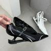 Дизайнер моды Странный каблук Заостренный носок Женские современные одинарные туфли Мода Все сочетается Повседневные туфли на высоком каблуке с ремешком и пряжкой Леди Мэри Джейн