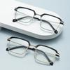 Anti-Blue Light Half-frame Glasses Women Alloy Men Eyeglass Frame Fashionable Square Eyebrow Optical Prescription Glasses Frame