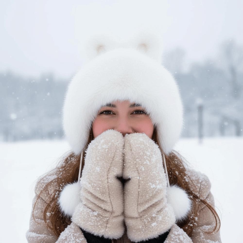 Fluffy Women's Lei Feng Cap Winter Warm Bunny Cat Ear Hat Fox Plush Ear Cap  New Year Gift