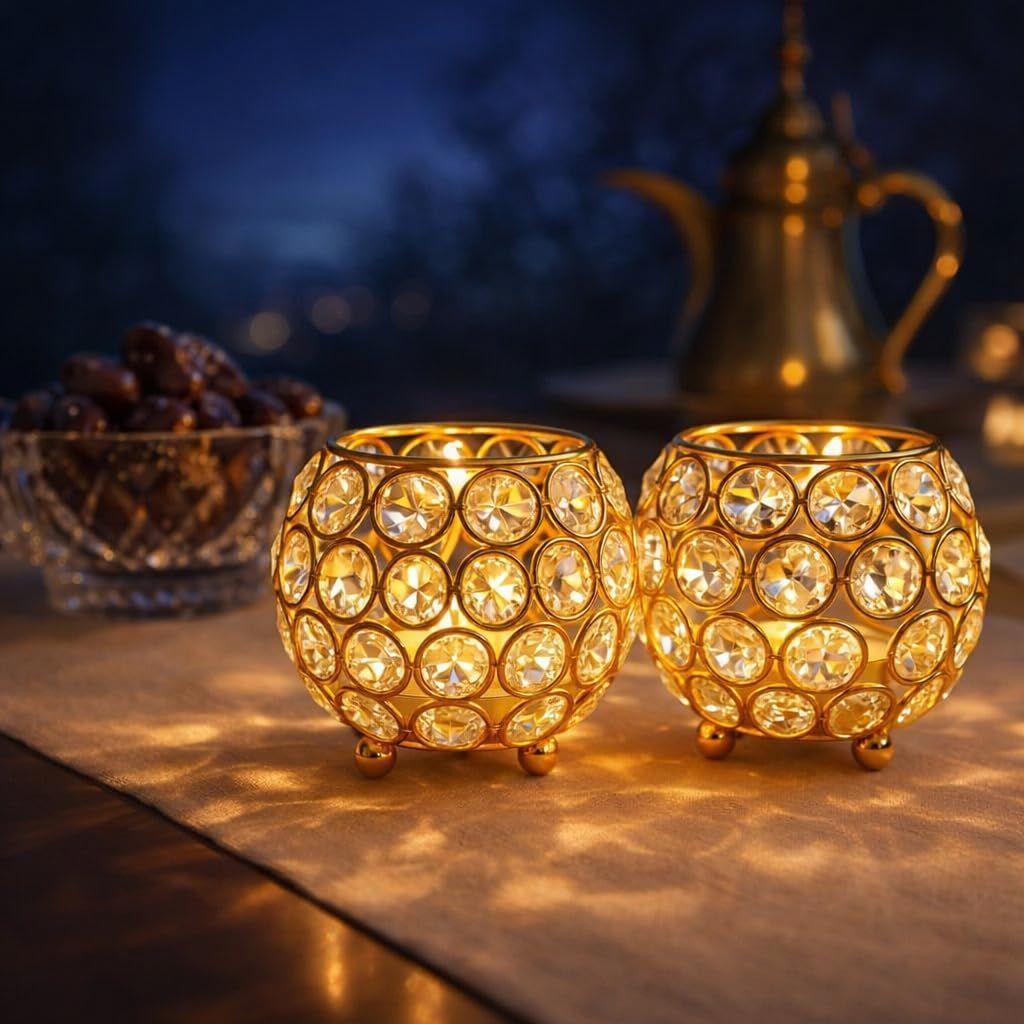 Набор из 2 х Хрустальных подсвечников-свечей типа "tea light" - Декоративные items для Пуджи Дия для дома Рождественский Подарок на Дивали Латунный Предмет для Пуджи Уникальный Подарок на Рождество Дивали
