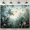 2D Vintage Style Exotic Rainforest with Flowers and Birds Background