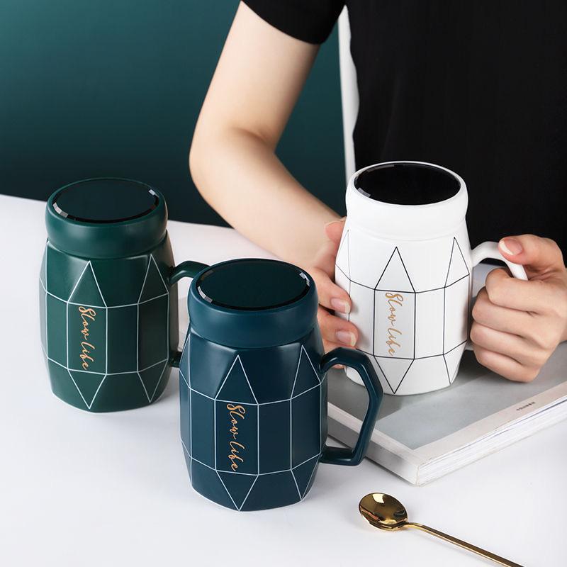 Простая кружка в скандинавском стиле, керамическая чашка для воды, зеркальная крышка, кружка, кофейная чашка, чашка для молока, большая вместительная чашка для питья