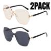 2PACK New Retro Women Sunglasses Gradient Frameless Trendy Design Shades Fashion High End Man One Piece Glasses Outdoor Sunnies