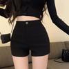 Новые черные шорты с заниженной талией без пружины для женщин на лето, с высокой посадкой, облегающие А-силуэта, стрейч, горячие шорты