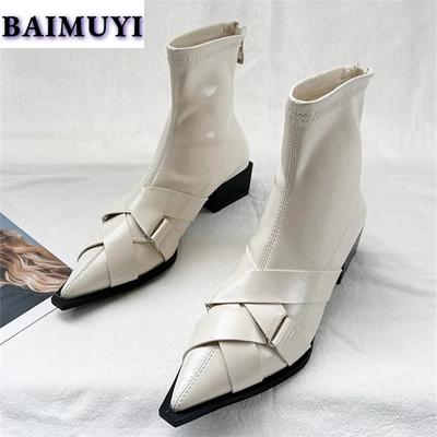 Модные женские ботильоны с острым носком на среднем каблуке, кожаные туфли, тренд зимы 2025 года, новые сексуальные массивные ботинки «Челси» для снега, модные туфли-лодочки Zapatos