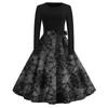 Women's Fashion Round Neck Casual Slim Fit Halloween Printed Long Sleeve Dress