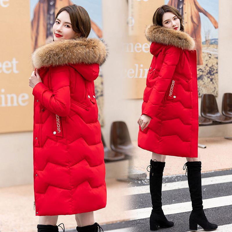 Пуховик женский средней длины и длинный новый приталенный с меховым воротником теплый пуховый утолщенный зимний