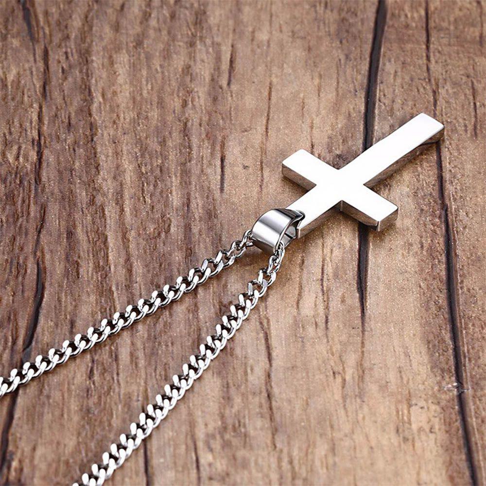 Jewelry Statement Alloy Stainless Steel Cross Pendant Link Chain Men Necklace