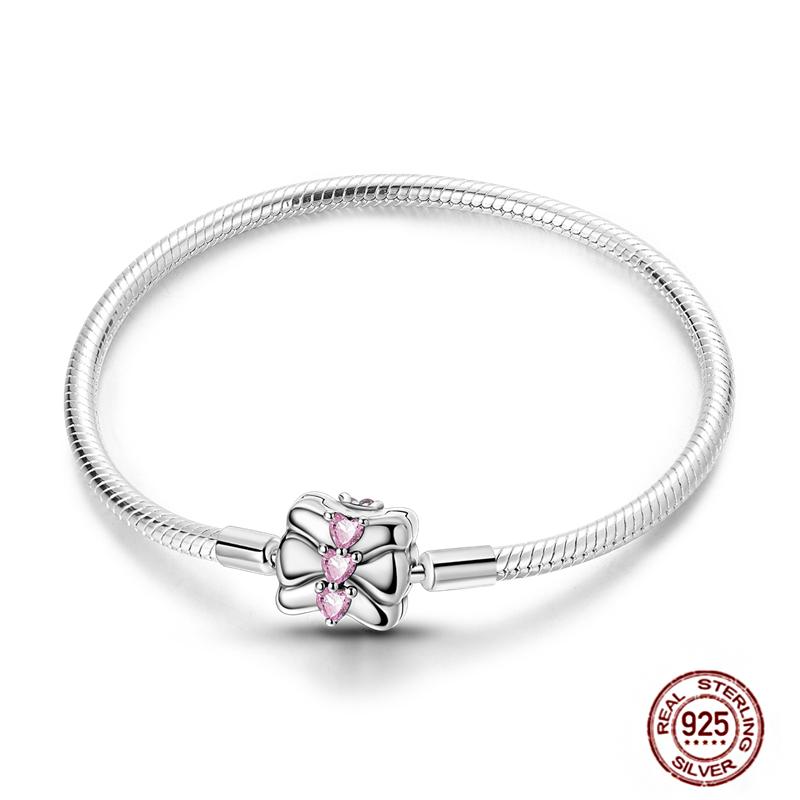 17-20CM Star Moon Bracelet 925 Copper Pink Heart Clover Charms Snake Chain Luminous Bracelet For Women DIY Birthday Zircon Gift
