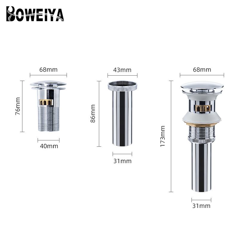 High Quality Hotel Bathroom Faucet Vessel Sink Chrome Drain Strainer Pop up Drain Water Drainage with Overflow