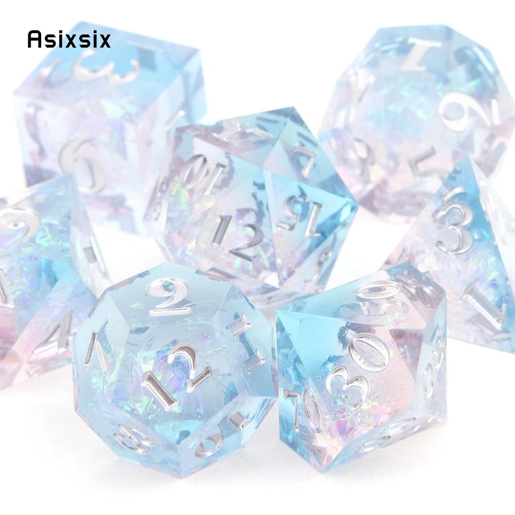 7 шт. прозрачные синие смоляные белые кубики с острыми краями, многогранные кубики, подходящие для ролевых ролевых игр, настольная игра