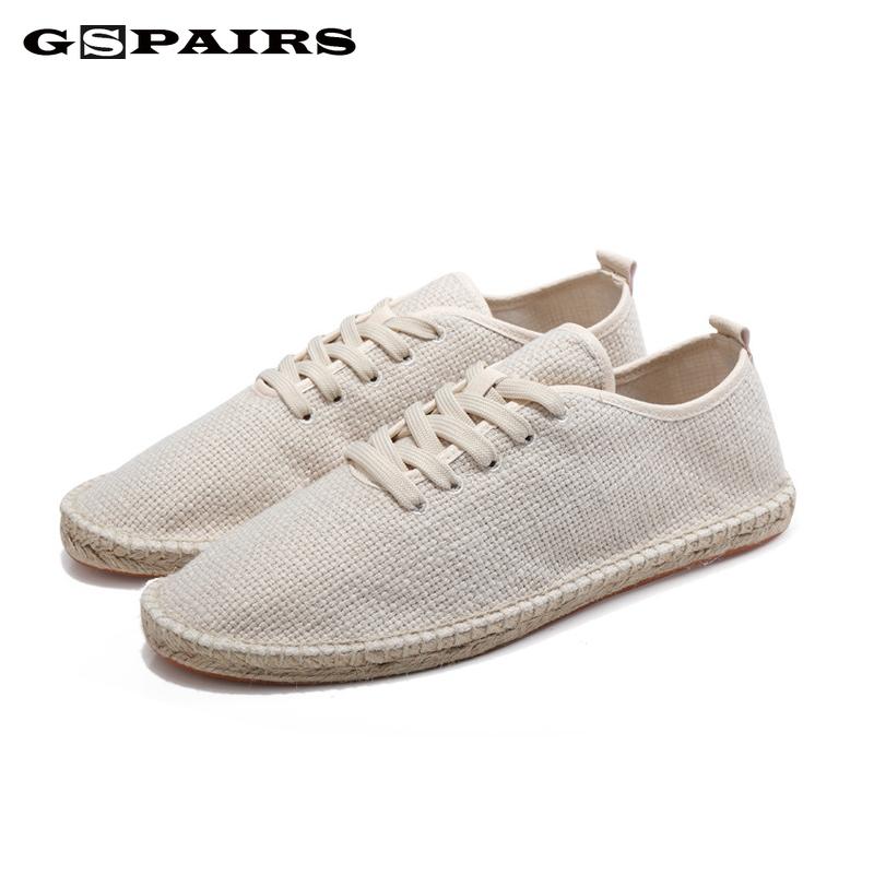 2024 Men Canvas Shoes Breathable Men's Loafers Lace-up Solid Black White Hemp Wrap Mens Shoes Espadrilles Fisherman