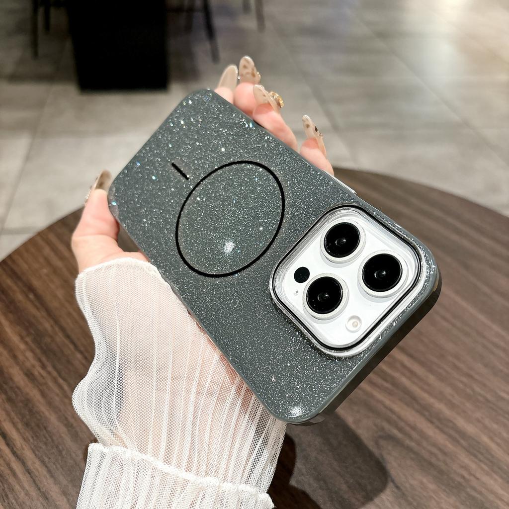 For IPhone16 New Thin Circle Magnetic Phone Case for Apple 15promax Starry Sky Glitter Protective Case