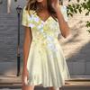 Summer Fashion Women's V Neck Short Sleeve Beautiful Flowers Printed  Dress Sex Short Skirt Dresses