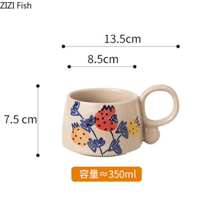 Retro Flower Coffee Cup Breakfast Oat Milk Cup Creative Ceramic Mug Chinese Home Office Afternoon Tea Cup Beverage Gifts