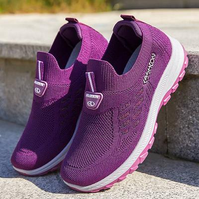Женский размер 36-41 Дышащие слипоны Обувь для ходьбы для мам Беговые повседневные спортивные туфли Полые фиолетовые туфли Tenis Masculino