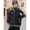 Зимние теплые куртки для мальчиков из хлопка с капюшоном и молнией в стиле пэчворк для школьников, пальто для детей, ветровка
