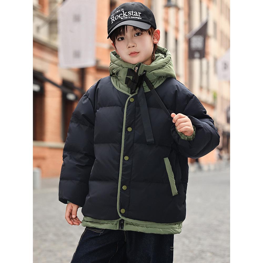 Зимние теплые куртки для мальчиков из хлопка с капюшоном и молнией в стиле пэчворк для школьников, пальто для детей, ветровка