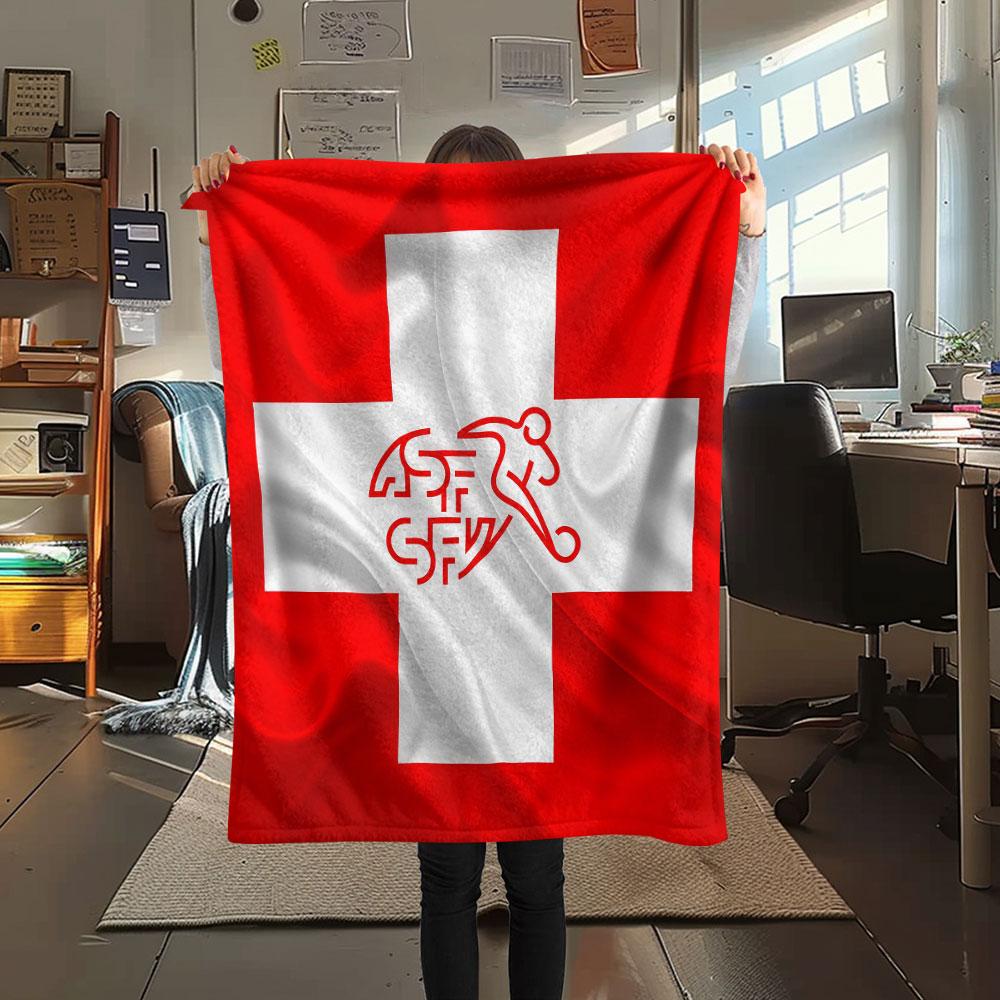 Switzerland national football Printed Flannel Blanket, soft throw for bedroom sofa, washable,soccer fan merchandise, great gift.