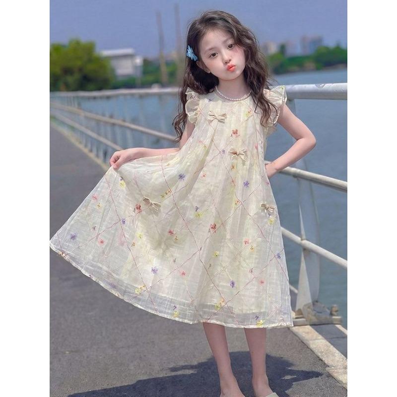 Sweet Peach-colored Dress for Girls - Summer Children's Princess Floral Dress