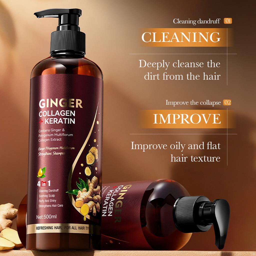 1pc 500ml Ginger & Polygonum Multiflorum Shampoo – Plant Extract Formula, Strengthening Core, Restoring Luster, Rich Foam