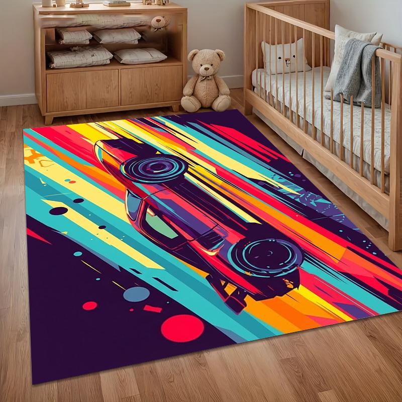 Bestseller Neon Racing Car Print Non Slip Area Rug Soft Washable Entryway Floor Mat for Living Room Bedroom Car Lover Decor