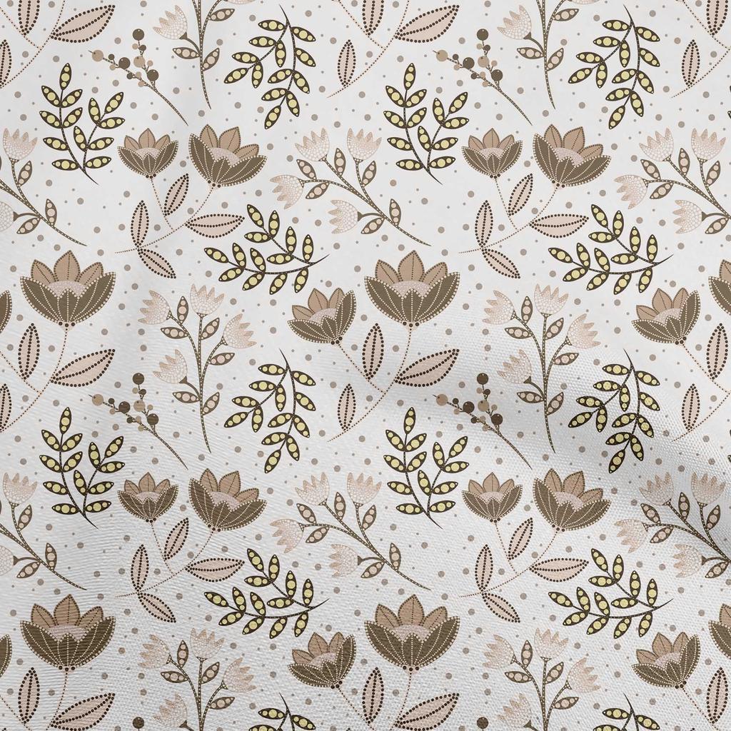 oneOone Cotton Poplin Brown Fabric Dotted Floral Sewing Material Print Fabric By The Yard 42 Inch