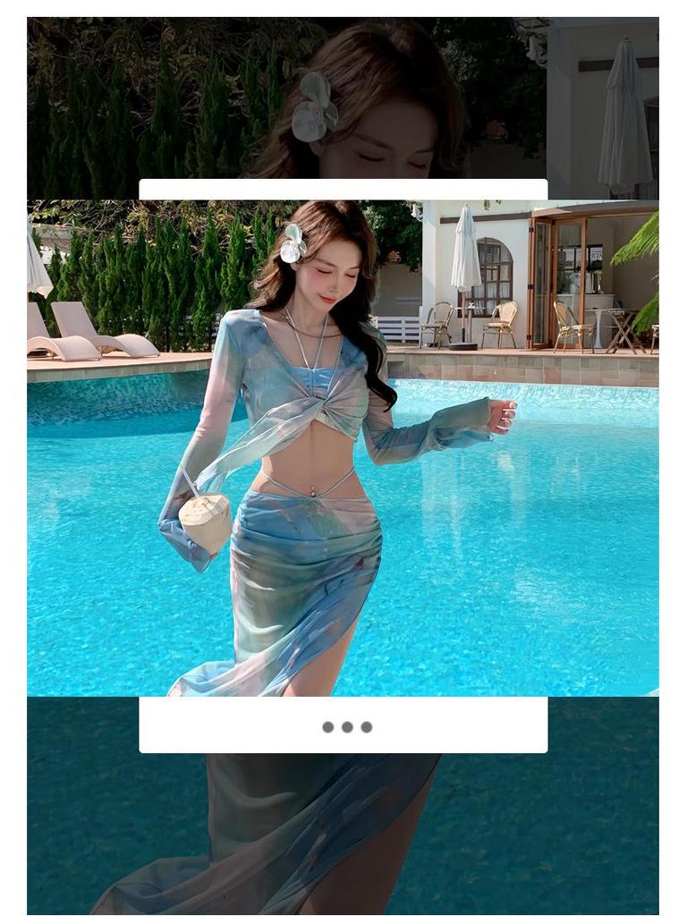 2025 Женские купальники высокого класса: Элегантное длинное платье с разрезом и набор из четырех предметов: бикини