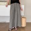 ZANZEA Summer Casual Elastic Waist Loose Wide Leg Plaid Print Pant For Women