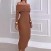 2024 Autumn European & American Women's Off-the-Shoulder Elastic Knit Sweater and Bodycon Skirt Set
