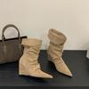 2025 осень и зима новые ботинки-чулки средней длины на танкетке с французским острым носком в стиле вестерн ковбойские короткие ботинки женские