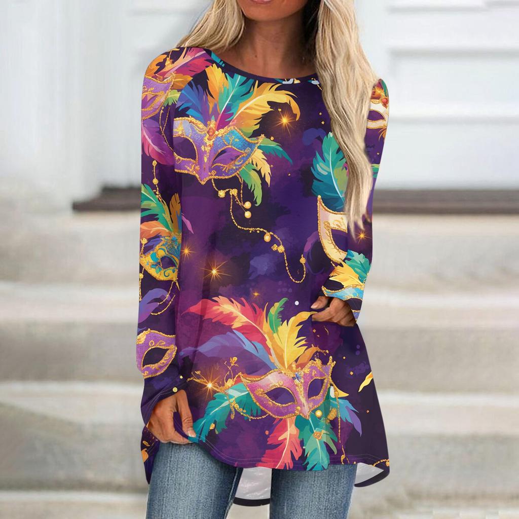 Женский модный пуловер с круглым вырезом, рукавами реглан и длинными рукавами, с карнавальным принтом, повседневный