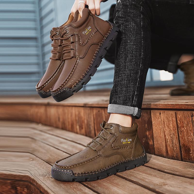 Spring/Autumn Men's Lace-up Large Size Retro Casual Shoes Casual Shoes Autumn/winter Plus Velvet Warm Handmade Ankle Boots