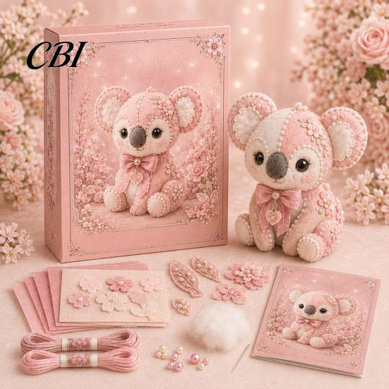 Handmade Gift Idea Pink Animals Patchwork Kit, DIY Felt Woodland Friends Sewing Project, 3D Cute Creative Hobby Kit Art Craft for Beginners Home Decor