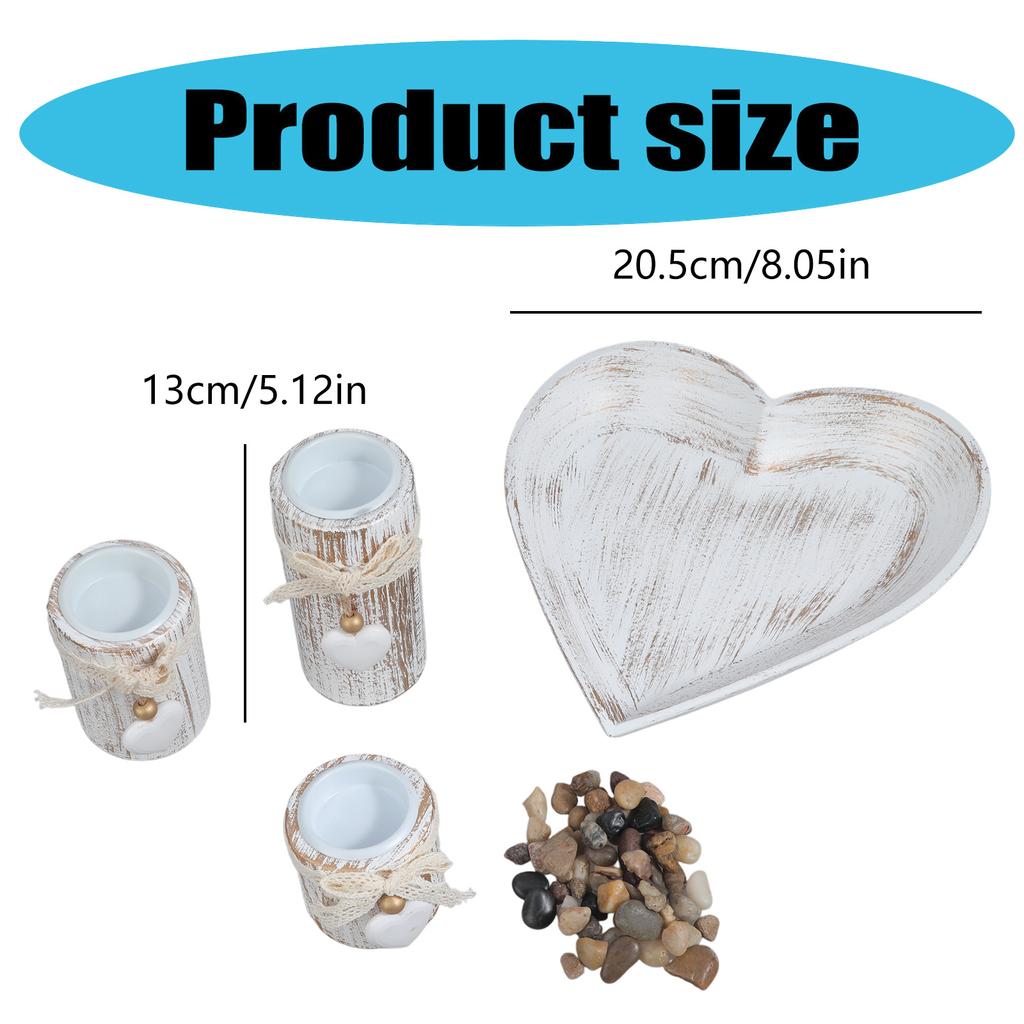 Набор деревянных подсвечников из 3 штук, подставки для чайных свечей с романтичным дизайном в виде сердец, поднос и украшение бантами для центральных элементов