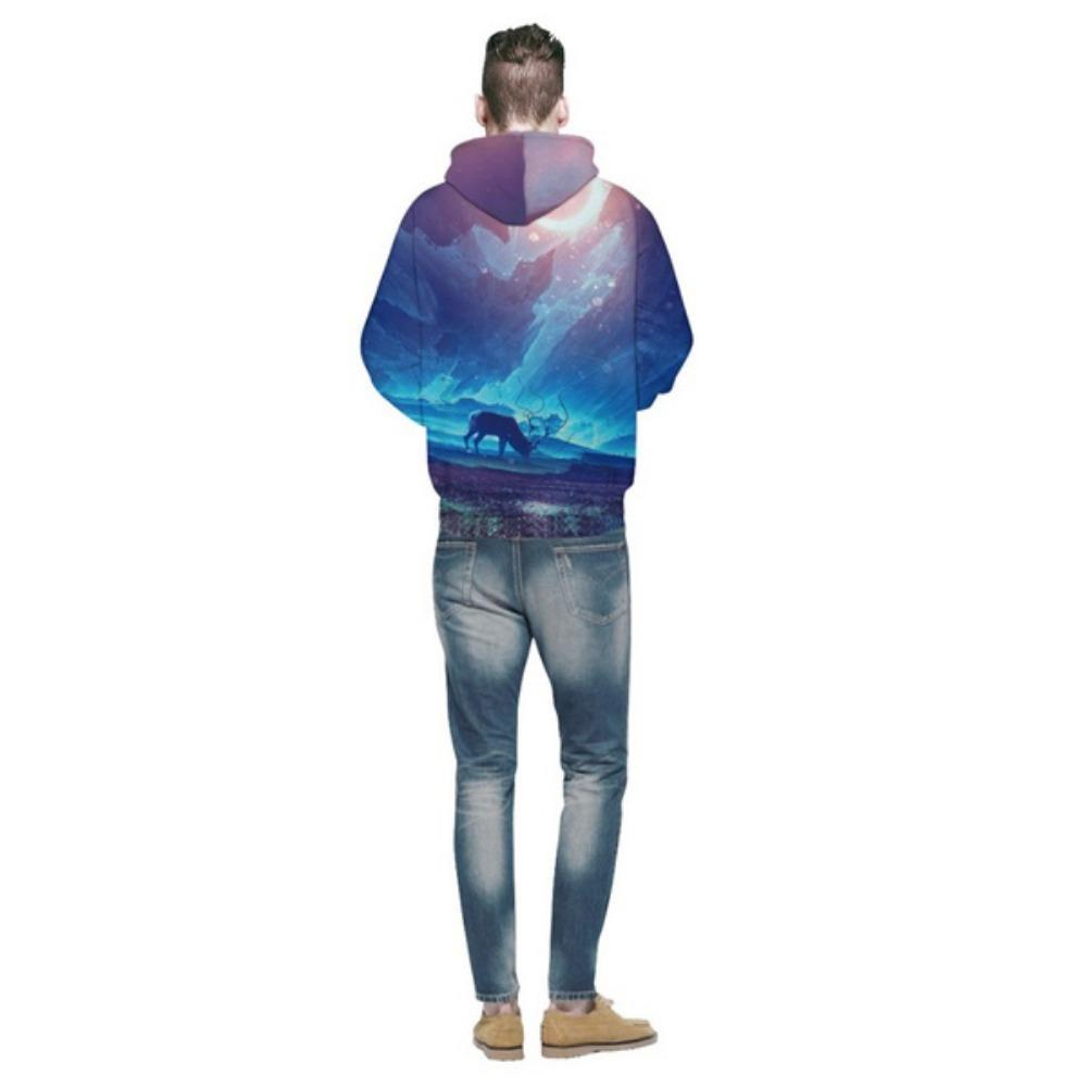 Новые модные мужские/женские 3D-толстовки с красивым рисунком оленя на полярном сиянии, осень-зима, высококачественные толстовки с капюшоном, пуловеры для пар с длинными рукавами
