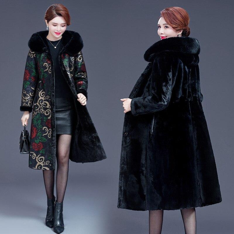 Women Winter Leather With Fur Reversible Big Pocket Windproof Coat Lady Puffer Jacket Cotton Padded Parkas Outwear Overcoat