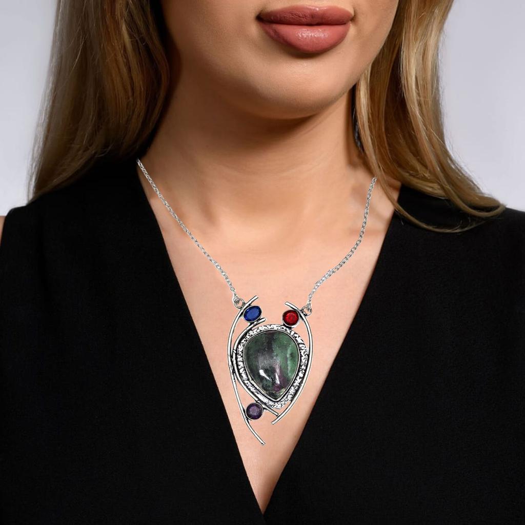 Ruby Zoisite Gemstone Mother's Day Handmade Silver Jewelry Necklace 20 in